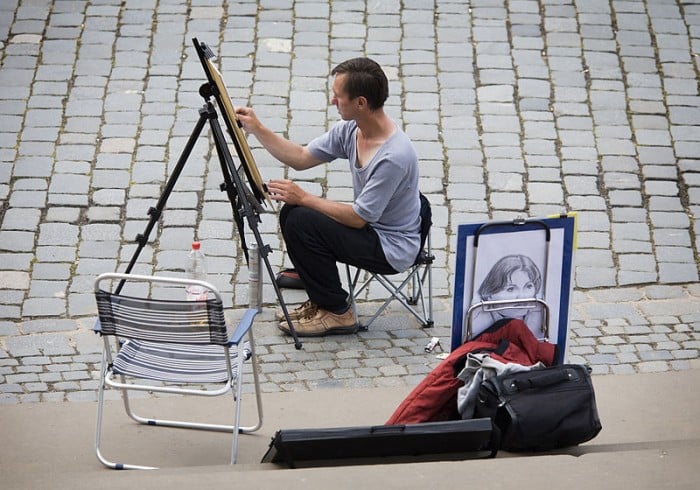 Artist painting on easel