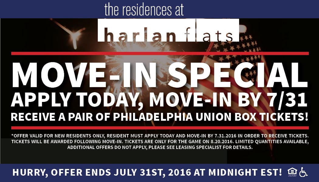 Receive FREE Philadelphia Union Box Tickets When You Call The Residences at Harlan Flats Home!