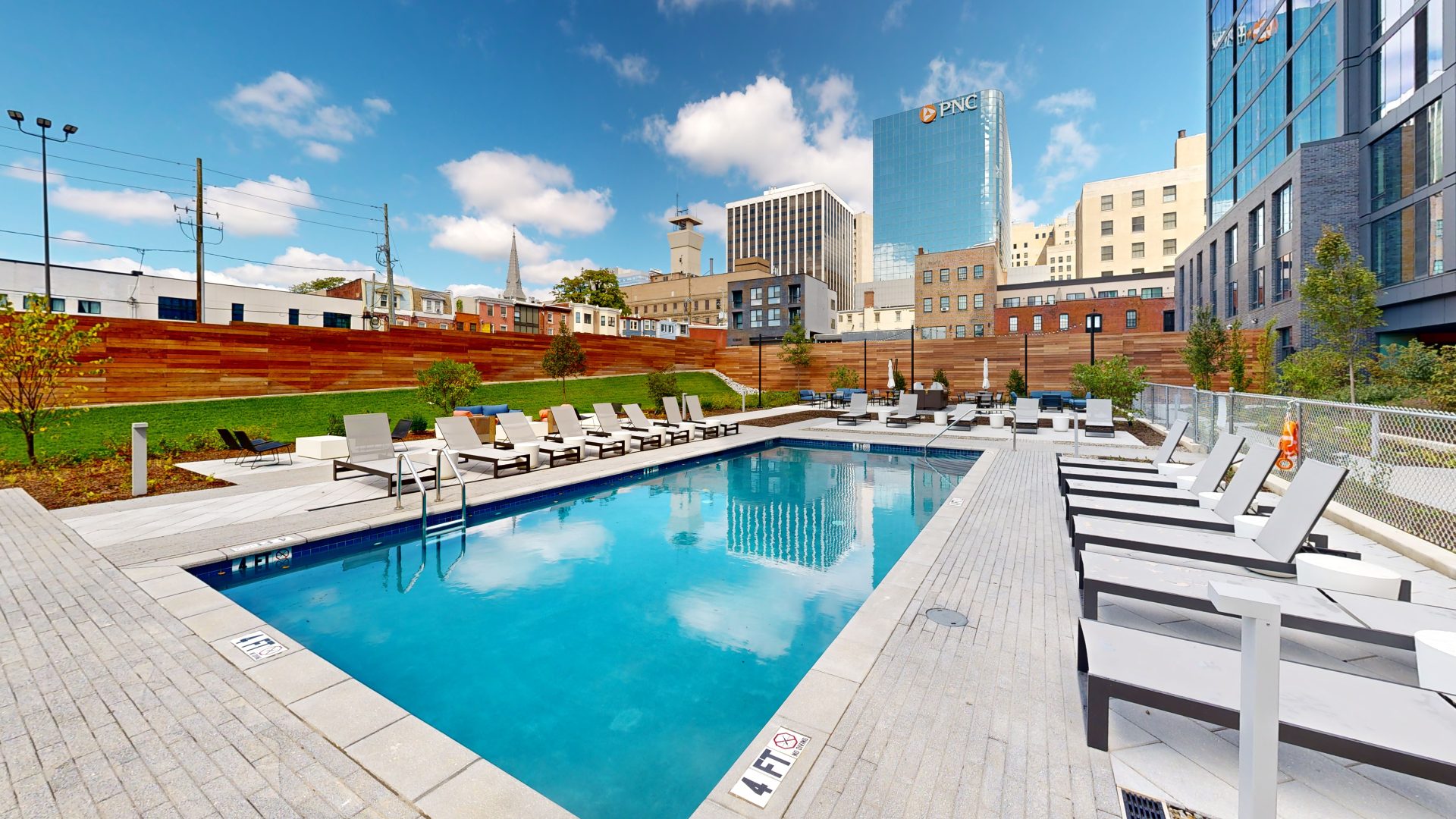 The Press pool and courtyard